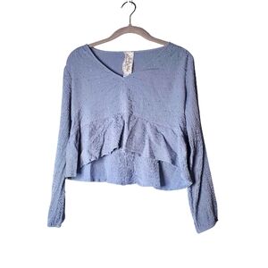 Sadie & Sage Blue Gray Boho Crop Top Blouse